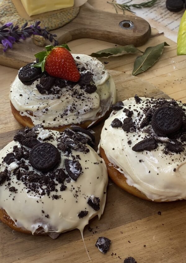 Oreo donuts with oreo cream cheese filling