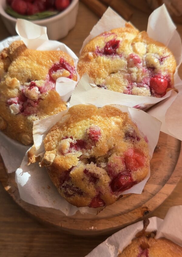 white chocolate cranberry muffins: an easy winter treat