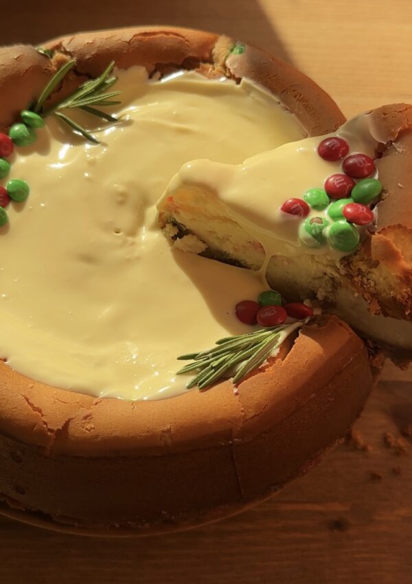 M&M Christmas Cookie Dough Cheesecake