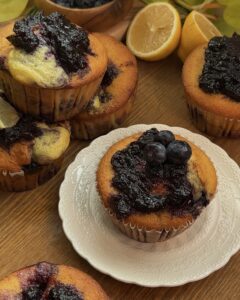 Perfectly Moist and Easy Blueberry Muffins Recipe with a Jam Swirl Twist.